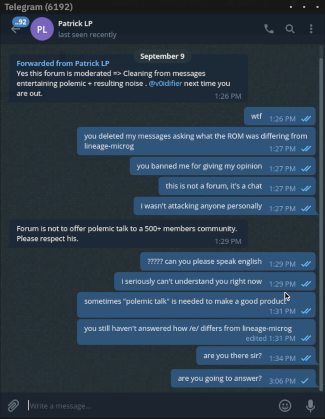 a screenshot showing a conversation with someone from the eelo team saying dumb stuff